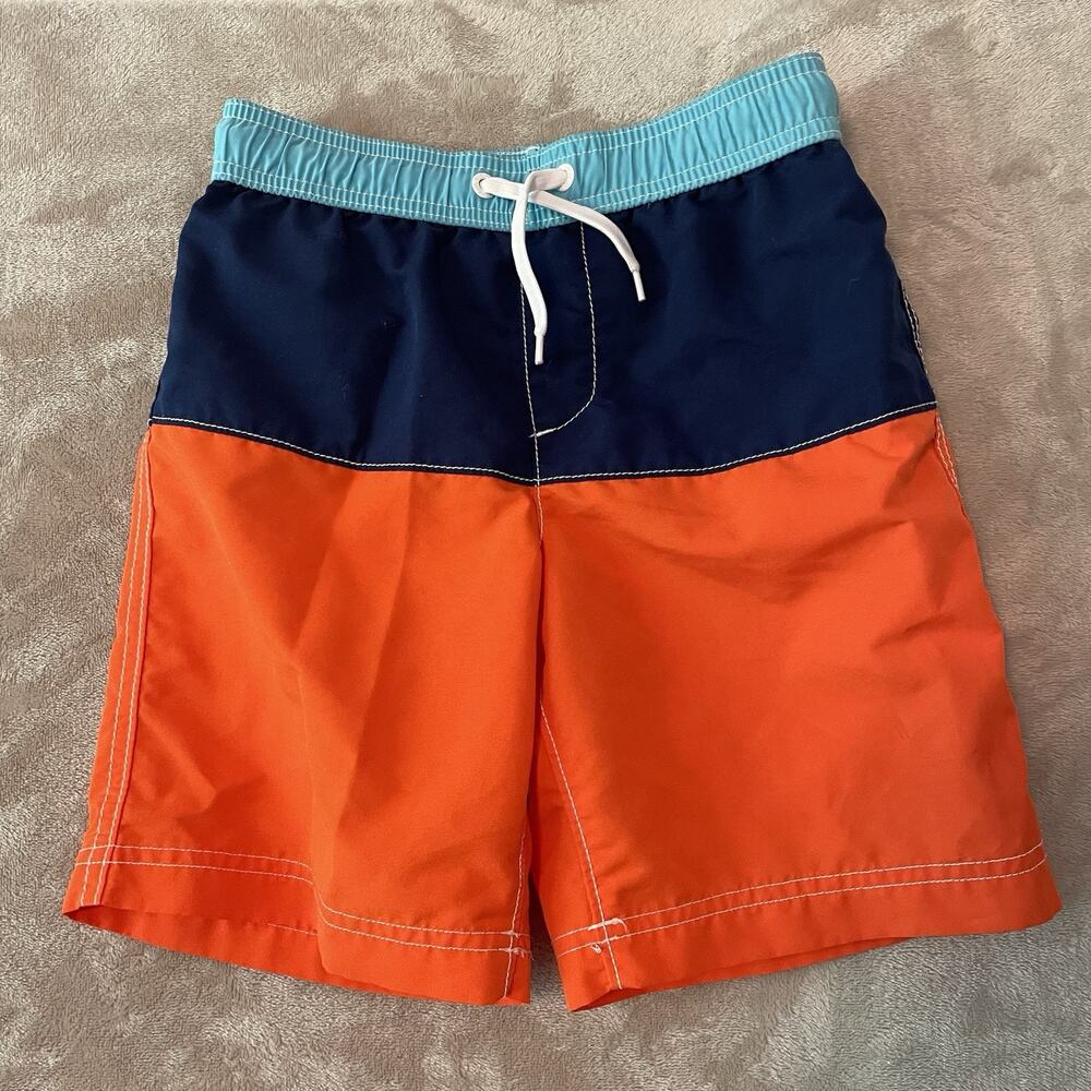 Land's End Boys Swim Trunks Size Large (7)Blue/Orange/Aqua